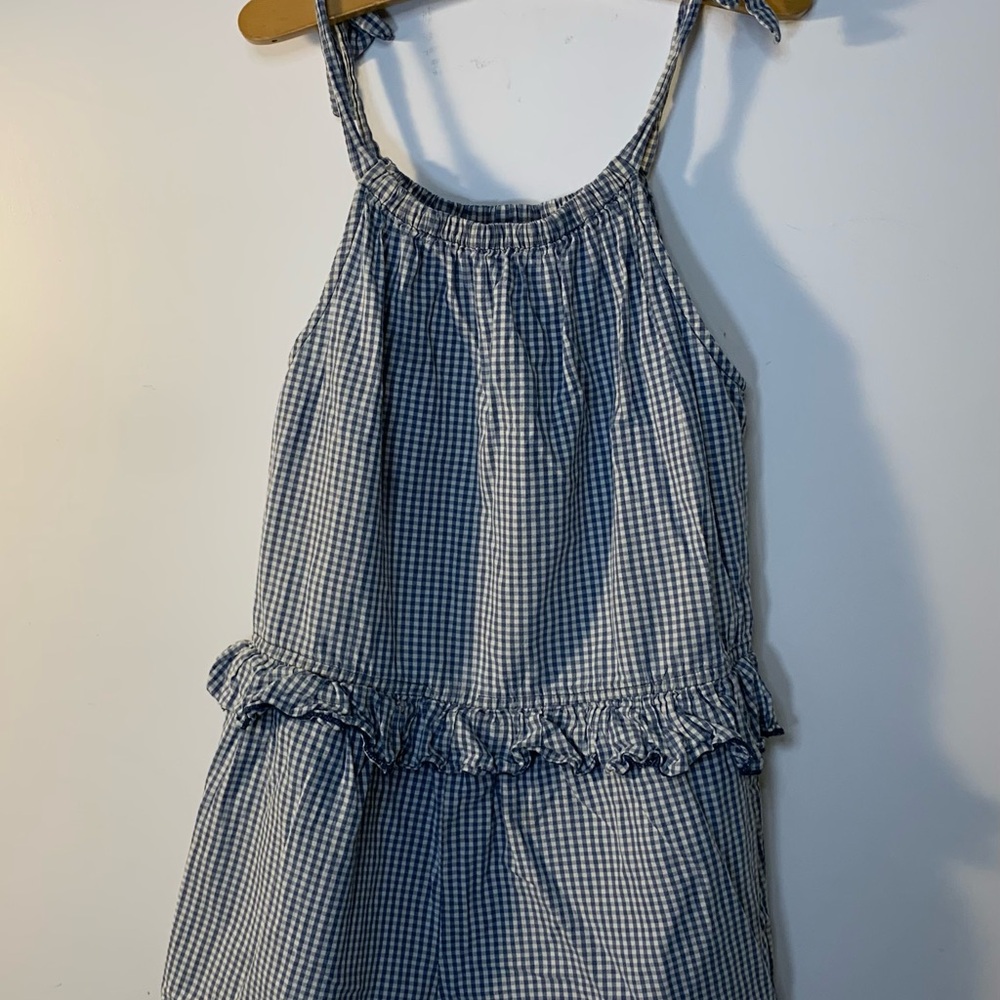Pink Chicken Blue Gingham romper